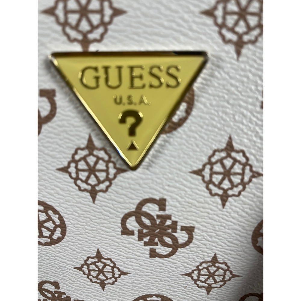 Guess Bella Vita Dome Satchel Handbag White Brown Logo Print Convertible Strap - Picture 15 of 15